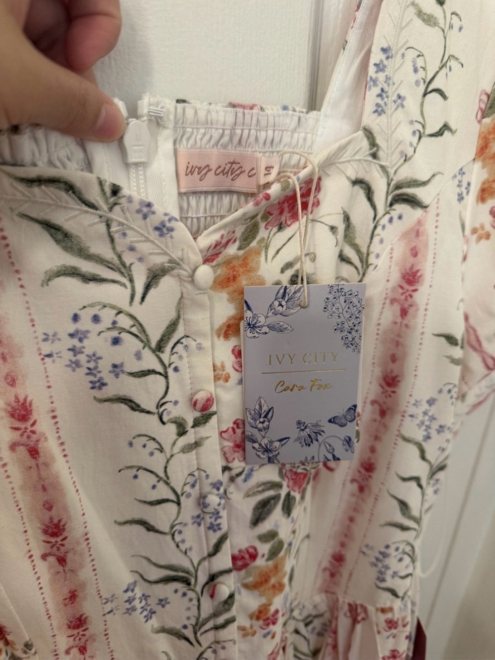 Ivy City Co Cream Maxi Dress with Pink & Green Floral Print - Picture 3 of 3